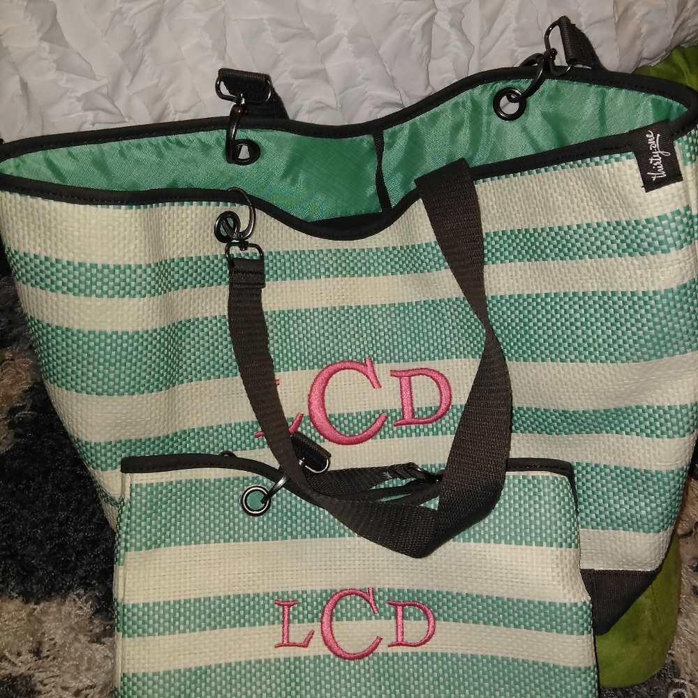 🆕⭐ Thirty-One teal brown striped bags 2 - Picture 2 of 6